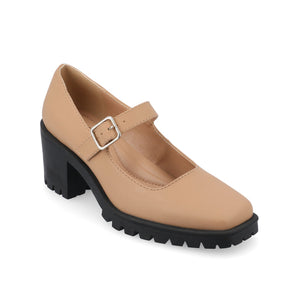 GLADYS MARY JANE HEELS IN VEGAN LEATHER - Tan PU