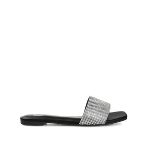 GRAYCE SLIDE SANDALS IN GLITTER MATERIAL - Black