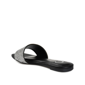 GRAYCE SLIDE SANDALS IN GLITTER MATERIAL - Black