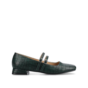 GREDAH MARY JANE FLATS IN VEGAN LEATHER - Green Croco
