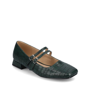 GREDAH MARY JANE FLATS IN VEGAN LEATHER - Green Croco