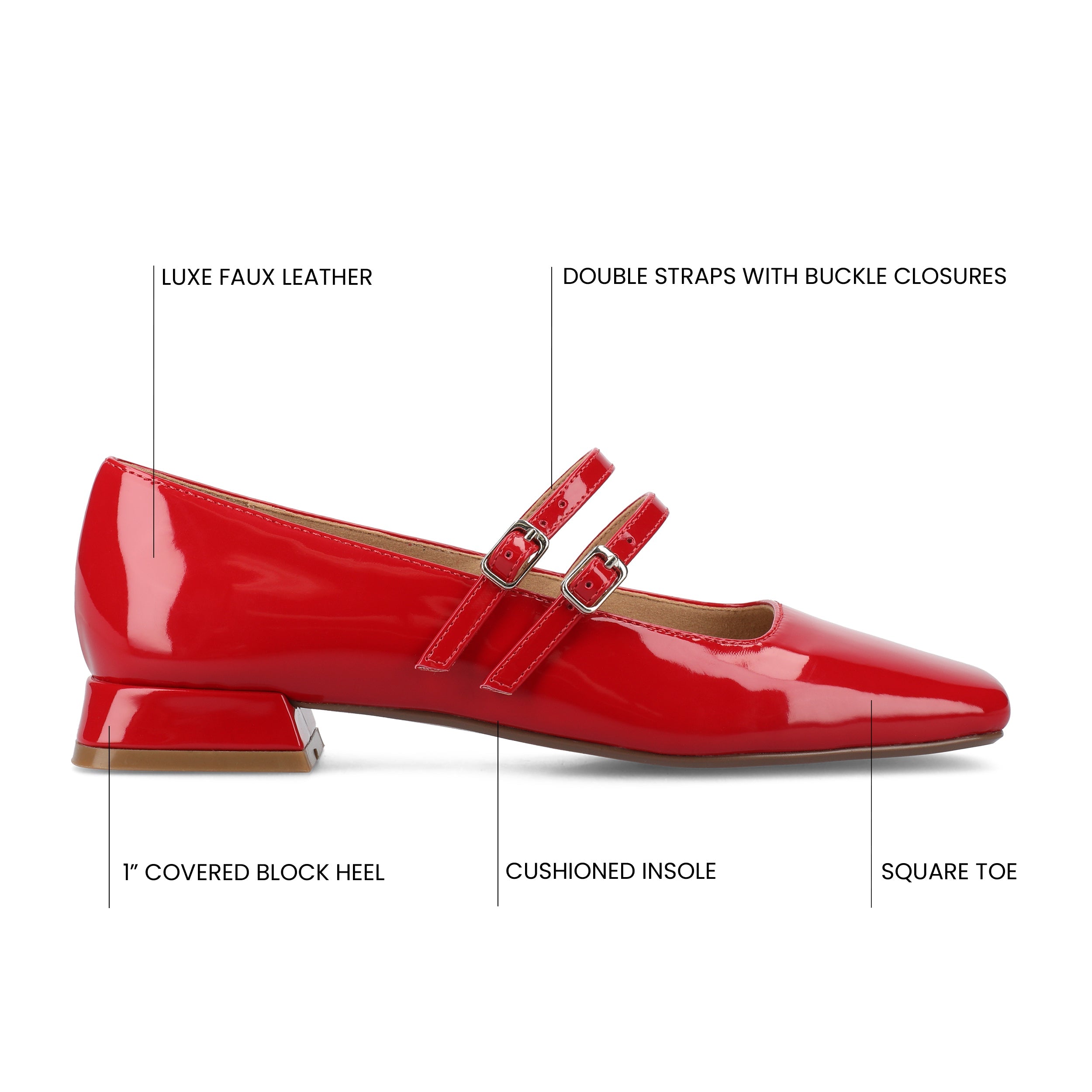 GREDAH MARY JANE FLATS IN VEGAN LEATHER - Red Patent
