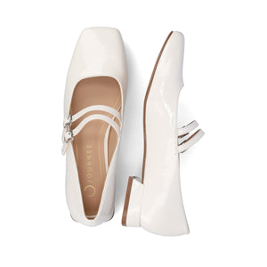 white dress flats Journee Women's Gredah Medium and WIDE Width Mary Jane DRESS Flats, Patent/White 7.5W