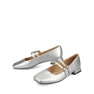GREDAH MARY JANE FLATS IN VEGAN LEATHER - Silver PU