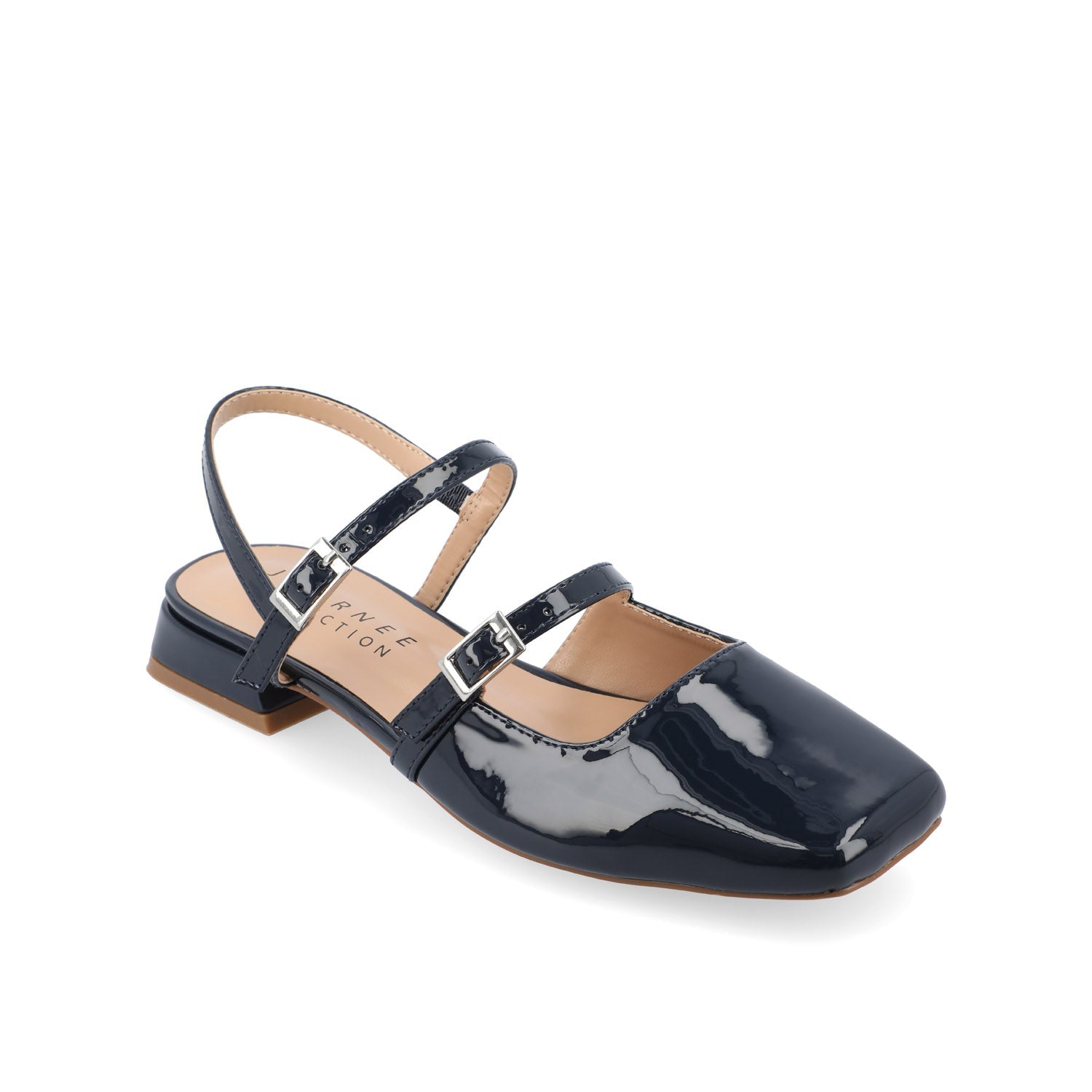 GRETCHENN HEELED FLATS IN PATENT IN WIDE - Navy Nubuck