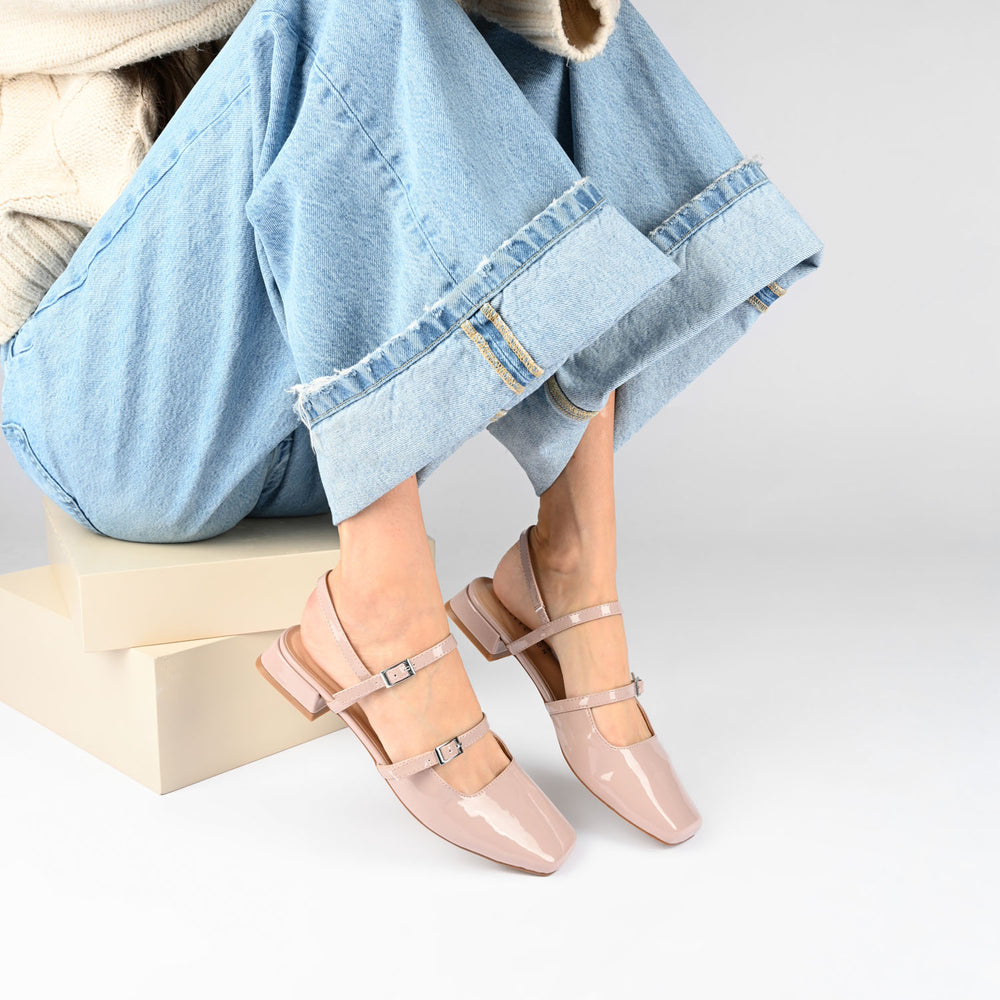 GRETCHENN HEELED FLATS IN PATENT IN WIDE