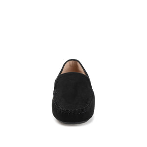 HALSEY MOC TOE LOAFER FLATS IN FAUX SUEDE - Black