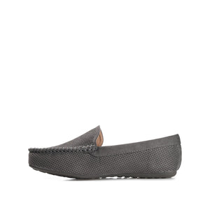 HALSEY MOC TOE LOAFER FLATS IN FAUX SUEDE - Grey