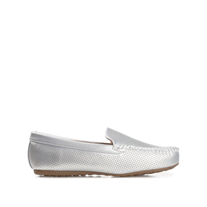 HALSEY MOC TOE LOAFER FLATS IN FAUX SUEDE - Silver