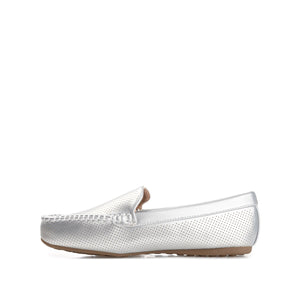 HALSEY MOC TOE LOAFER FLATS IN FAUX SUEDE - Silver