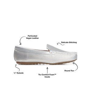 HALSEY MOC TOE LOAFER FLATS IN FAUX SUEDE - Silver