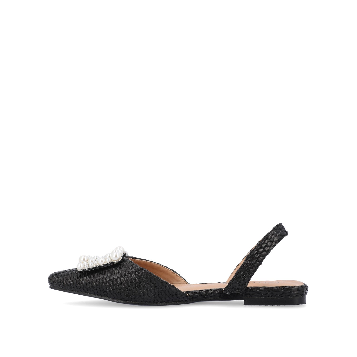 HANNAE SLINGBACK FLATS IN WIDE - Black Faux Raffia