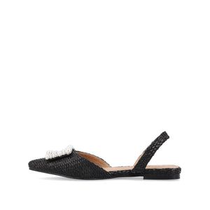 HANNAE SLINGBACK FLATS IN WIDE - Black Faux Raffia
