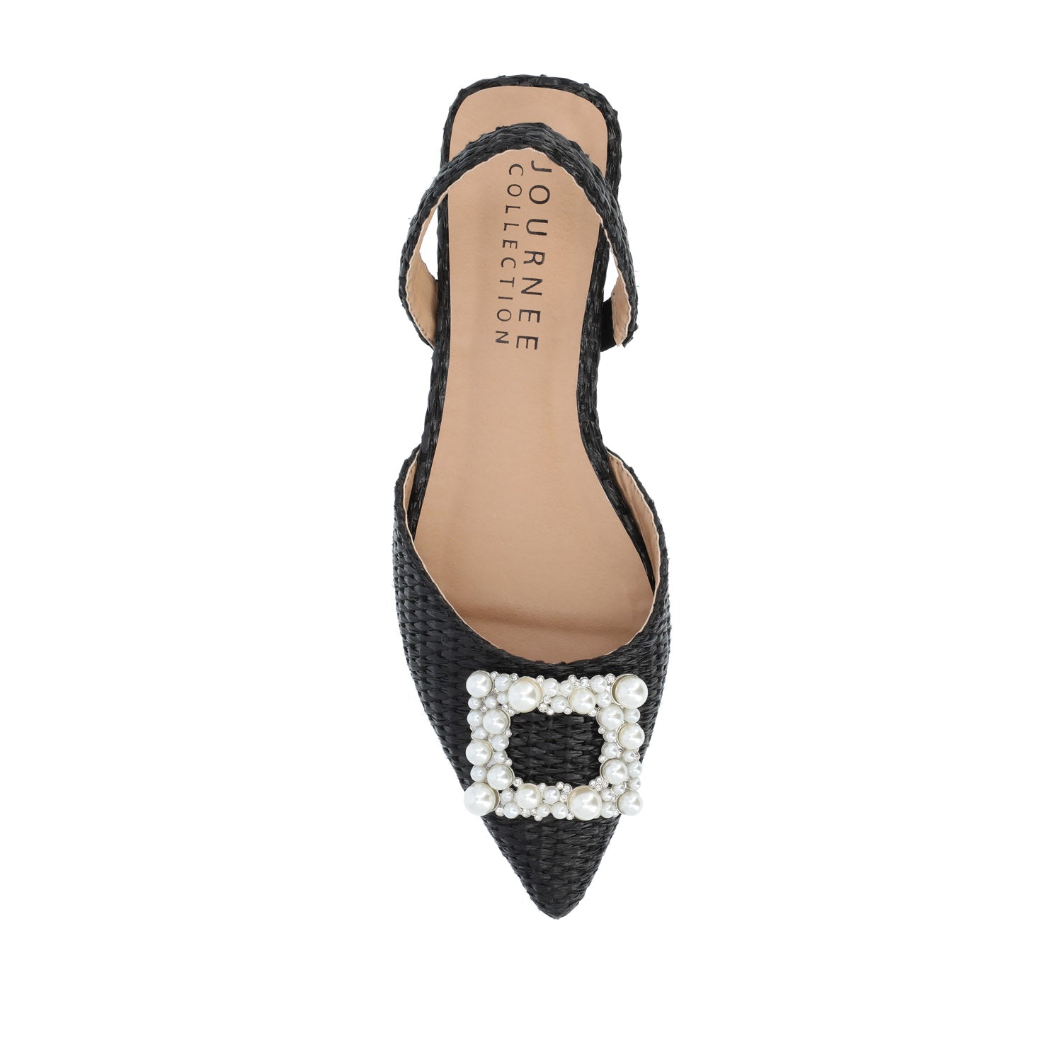 HANNAE SLINGBACK FLATS IN WIDE - Black Faux Raffia