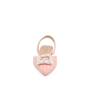 HANNAE SLINGBACK FLATS IN WIDE - Pink Faux Raffia