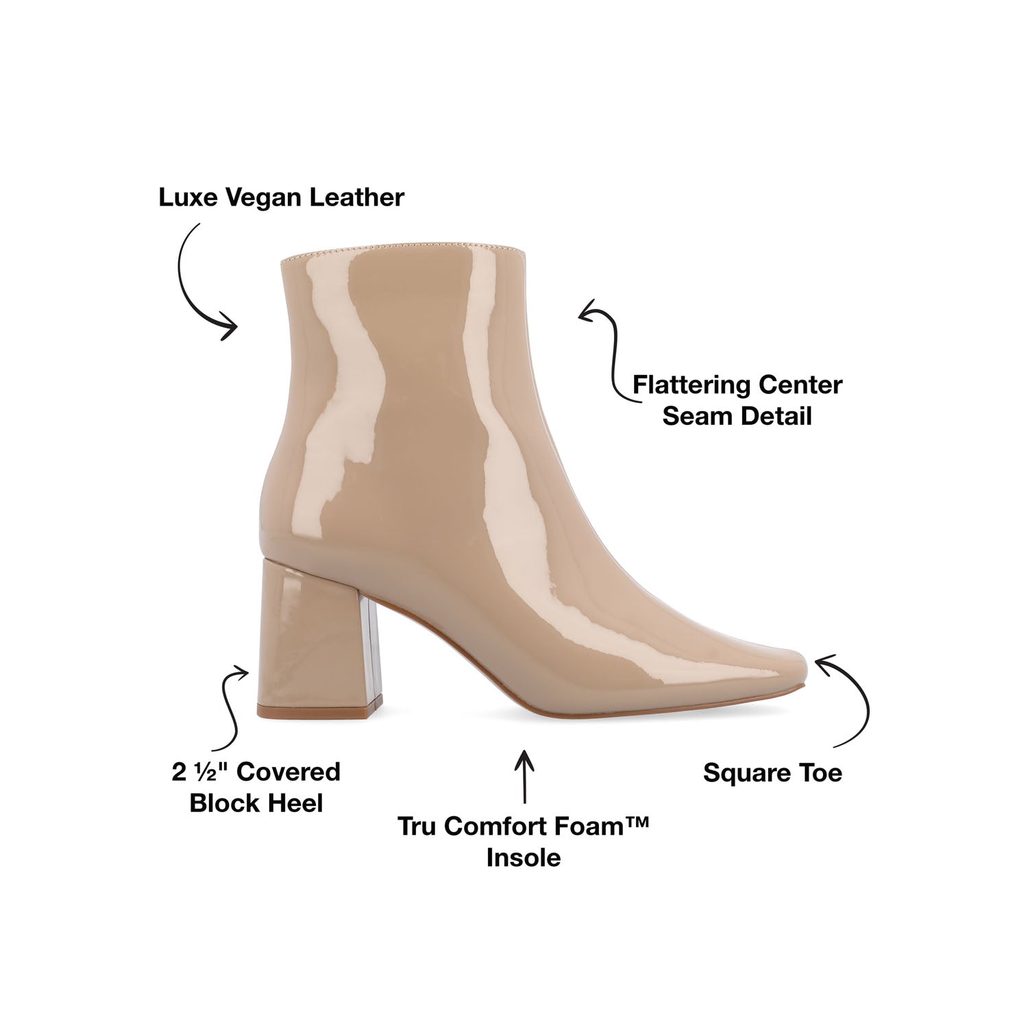 HAYLINN SQUARE TOE BOOTIES - Nude Patent