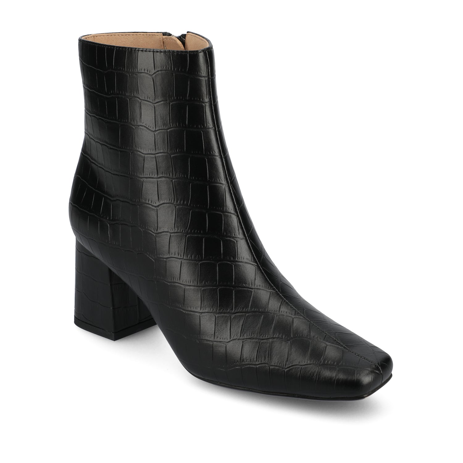 HAYLINN SQUARE TOE BOOTIES IN VEGAN LEATHER - Black Croco
