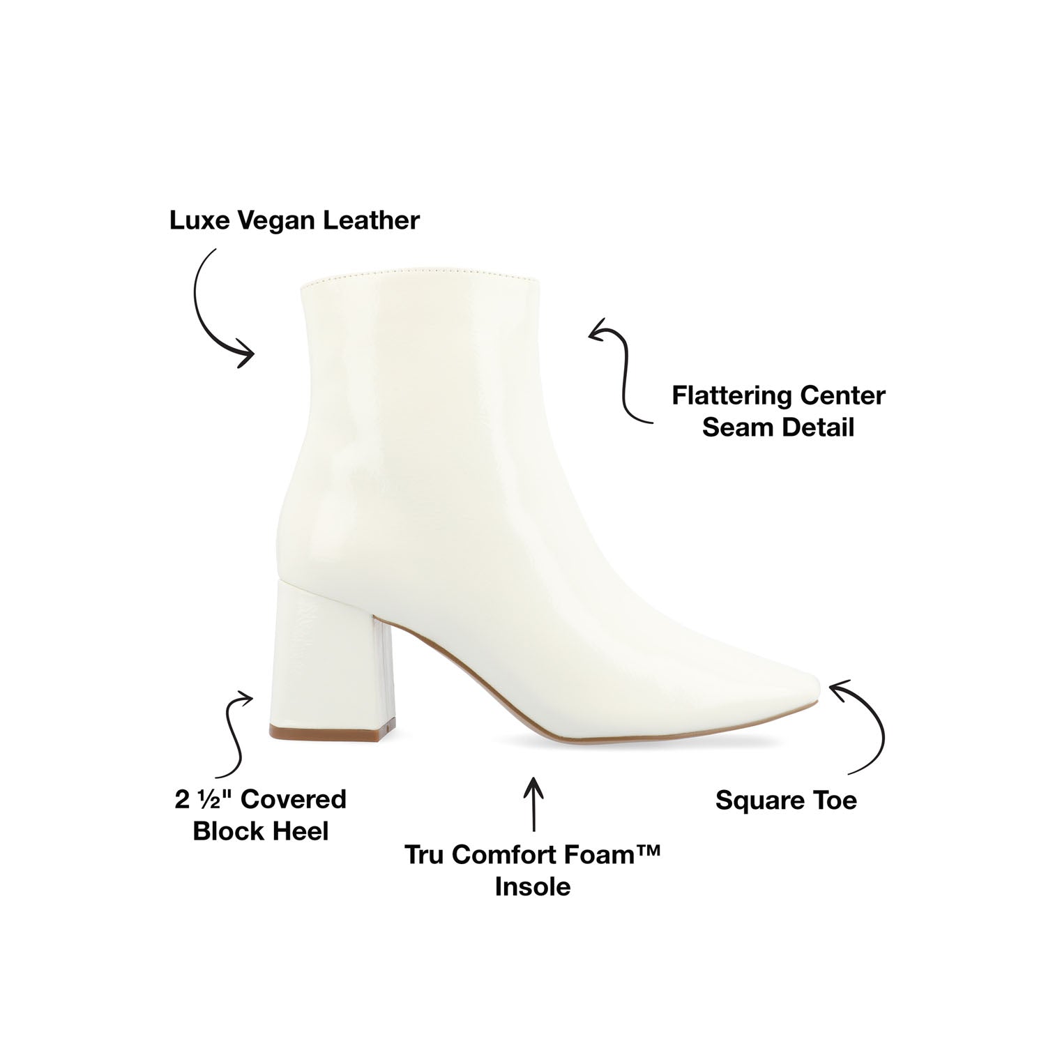 HAYLINN SQUARE TOE BOOTIES IN WIDE WIDTH - White Patent