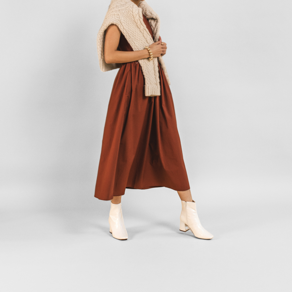 HAYLINN SQUARE TOE BOOTIES IN WIDE WIDTH - White Patent