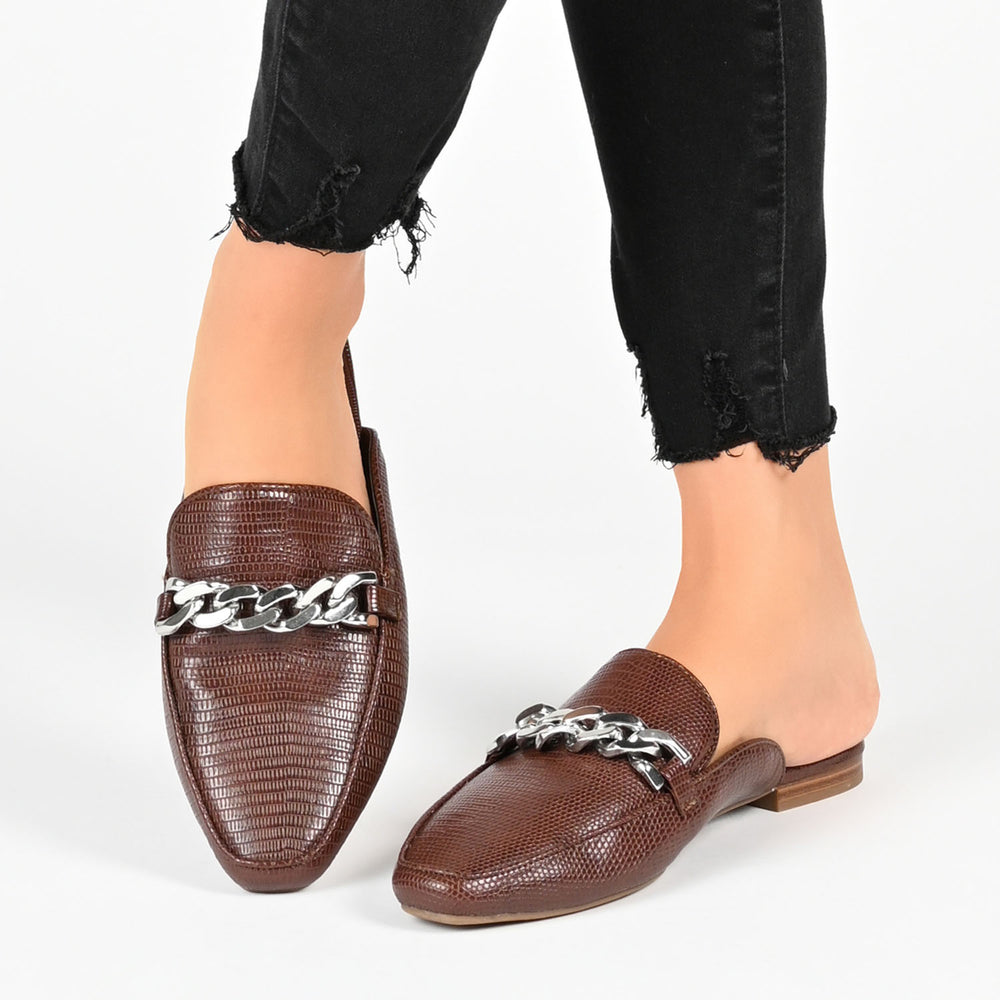 HAZINA MULED LOAFER FLATS IN FAUX LEATHER