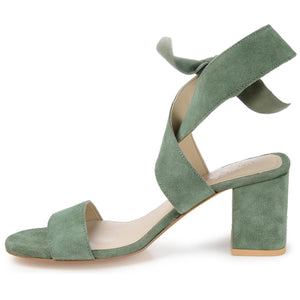 HETHER STRAPPY BLOCK HEELS IN SUEDE - Green