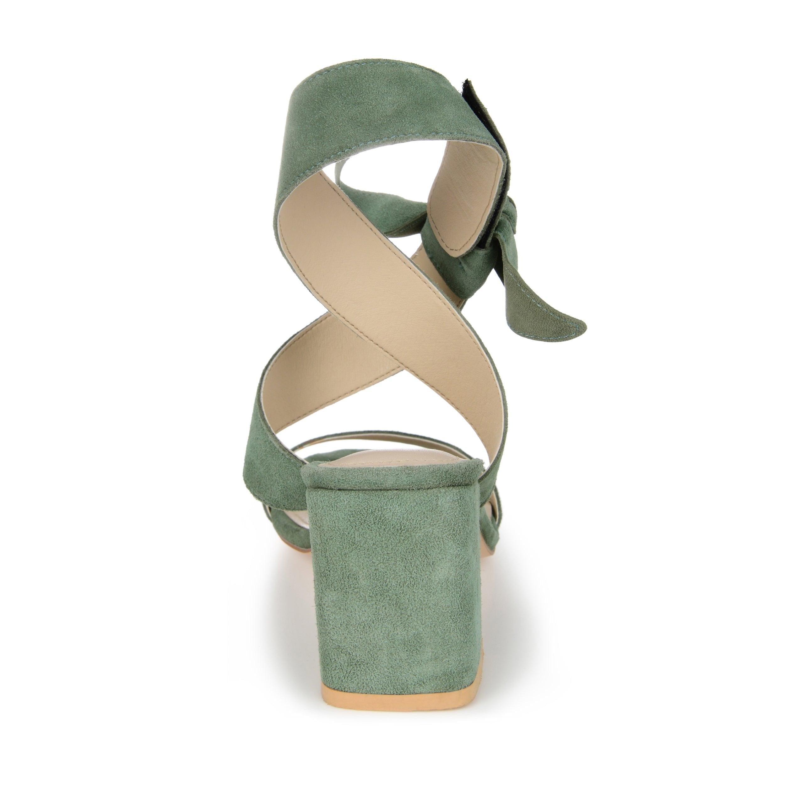 HETHER STRAPPY BLOCK HEELS IN SUEDE - Green