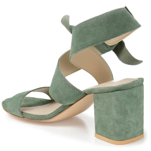 HETHER STRAPPY BLOCK HEELS IN SUEDE - Green