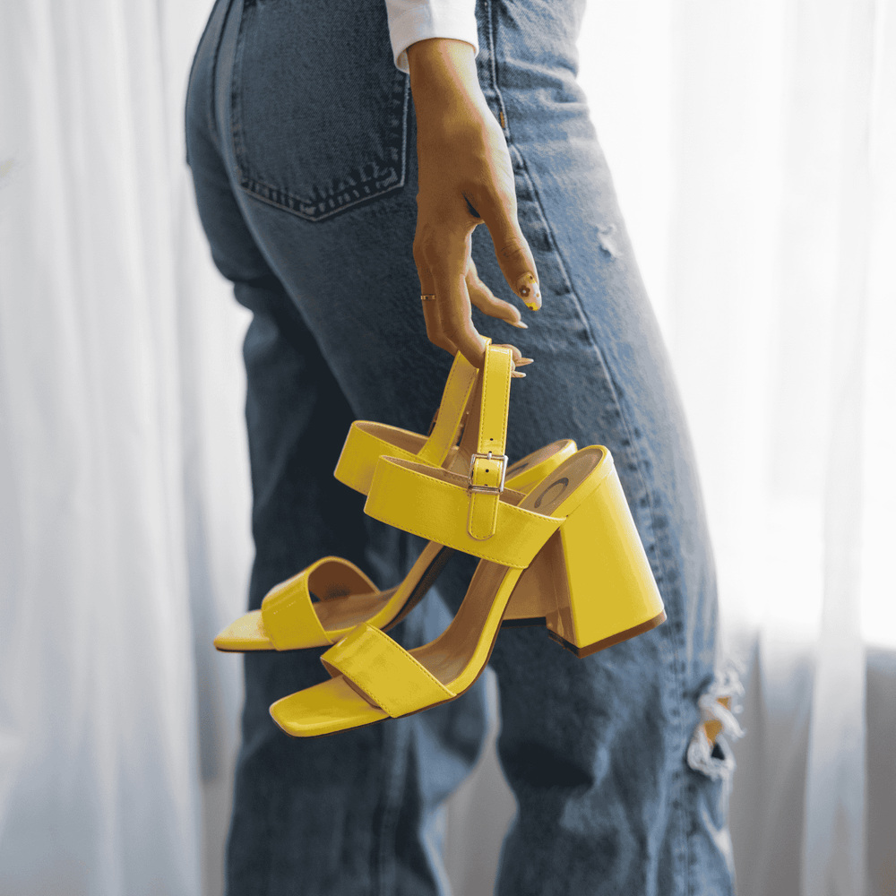 ADRAS STRAPPY BLOCK HEELS IN PATENT