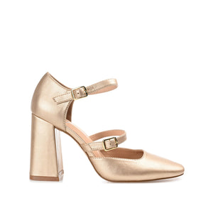 ISADORAH VEGAN LEATHER HEELS IN WIDE - Gold PU