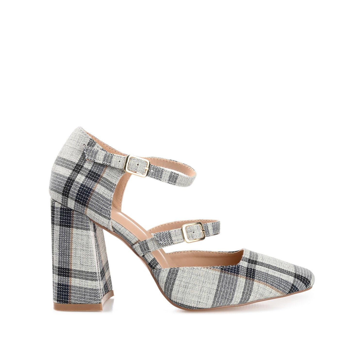ISADORAH MARY JANE HEELS IN FABRIC - Black Plaid