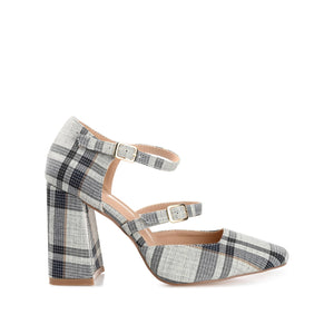 ISADORAH MARY JANE HEELS IN FABRIC - Black Plaid