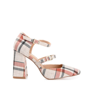 ISADORAH MARY JANE HEELS IN FABRIC - Tan Plaid
