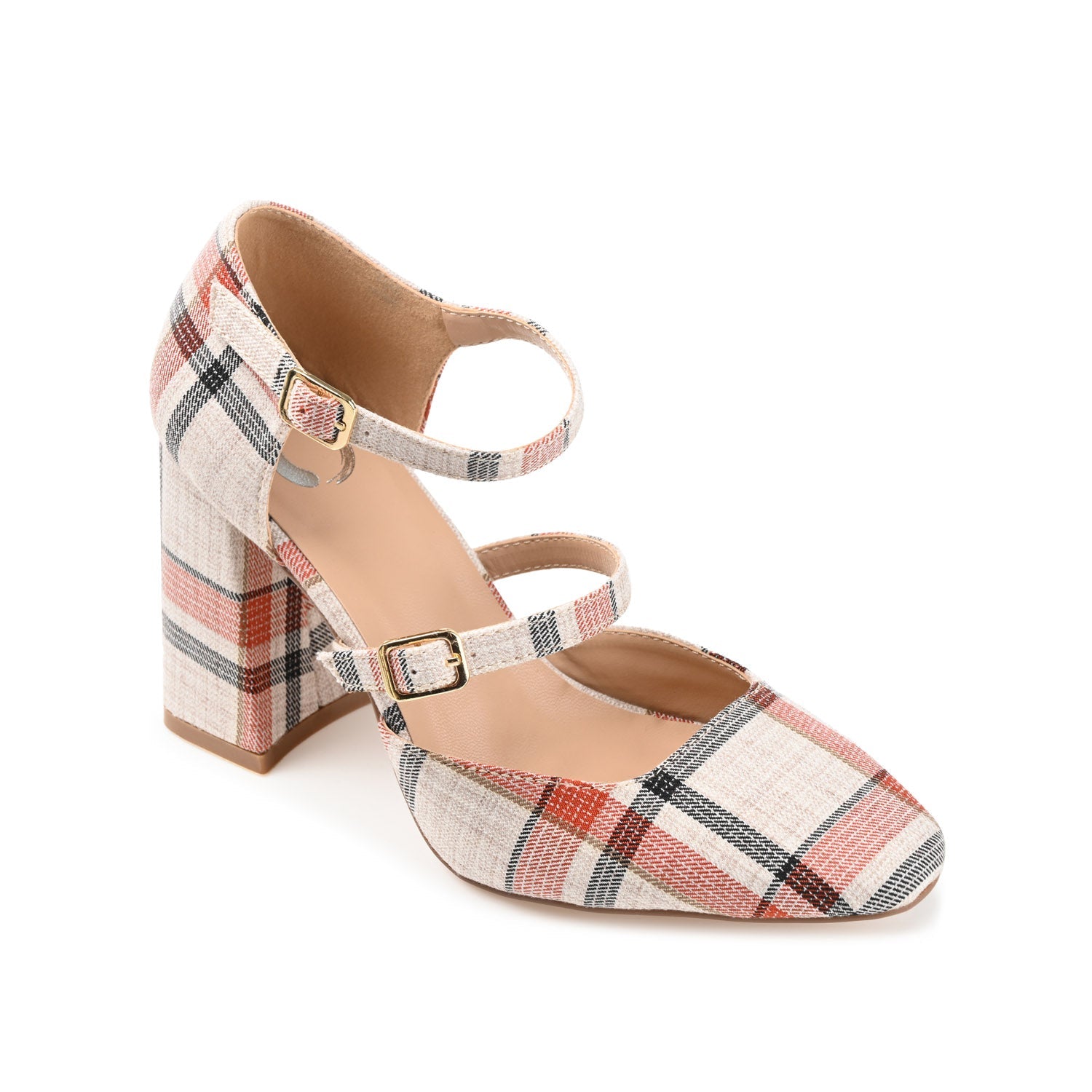ISADORAH FABRIC HEELS IN WIDE - Tan Plaid
