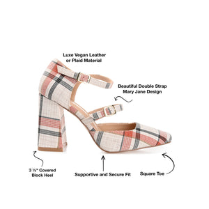 ISADORAH FABRIC HEELS IN WIDE - Tan Plaid