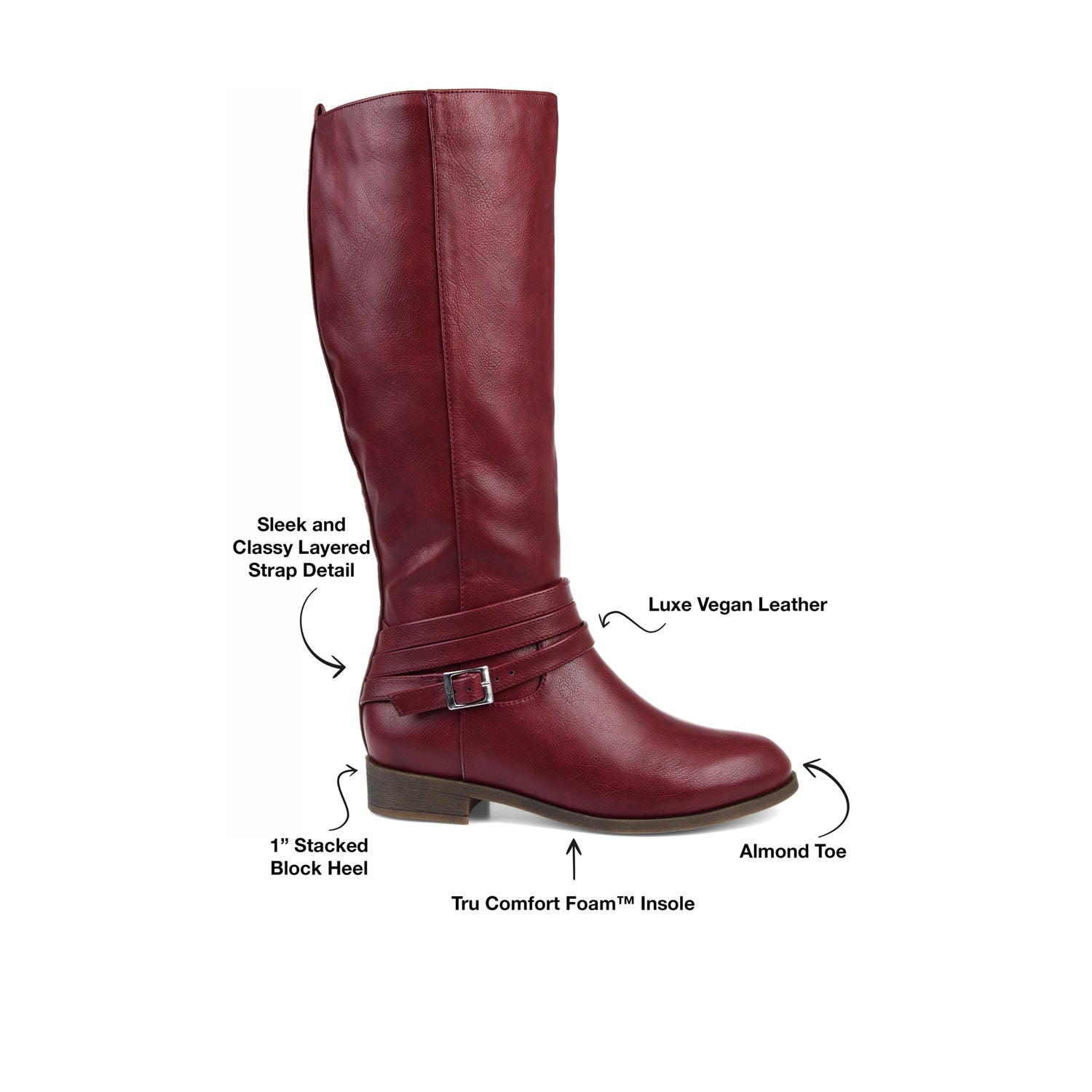 IVIE KNEE HIGH BOOTS IN X-WIDE CALF - Wine PU