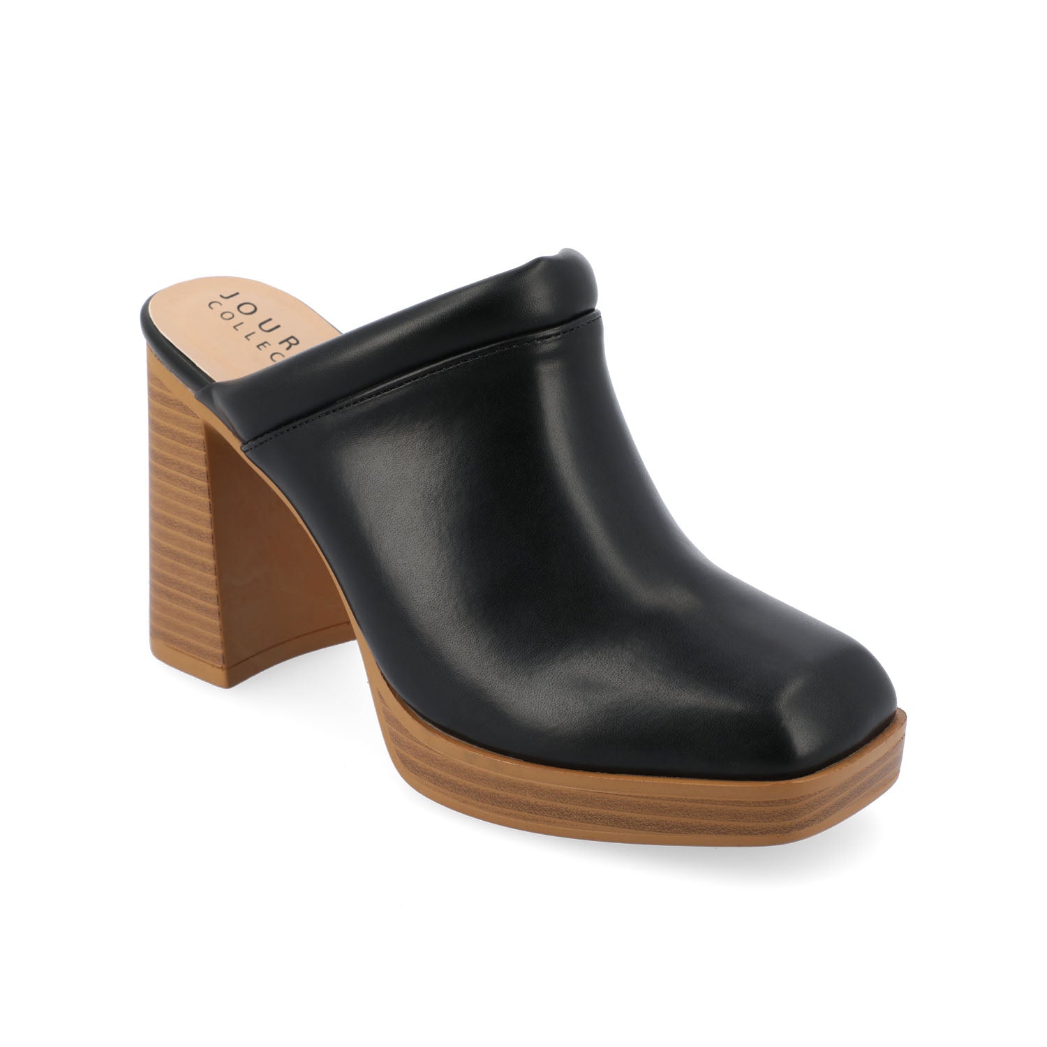 IZARA BLOCK HEELED MULES IN VEGAN LEATHER - Black