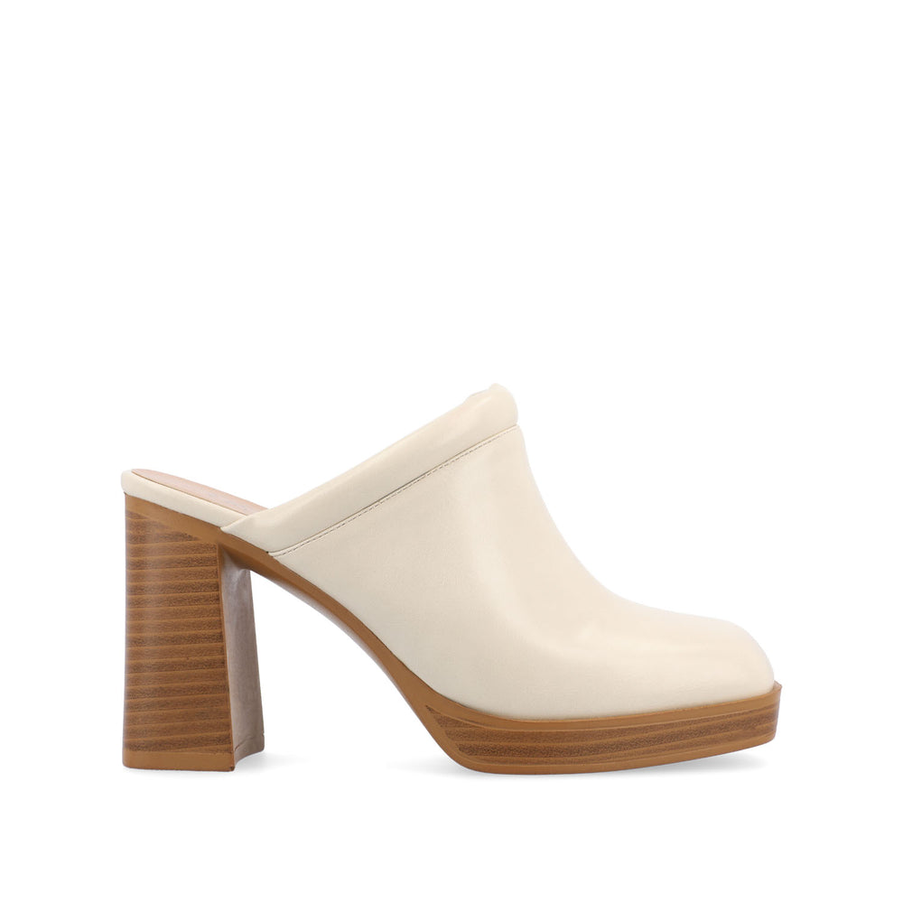 IZARA BLOCK HEELED MULES IN FAUX LEATHER