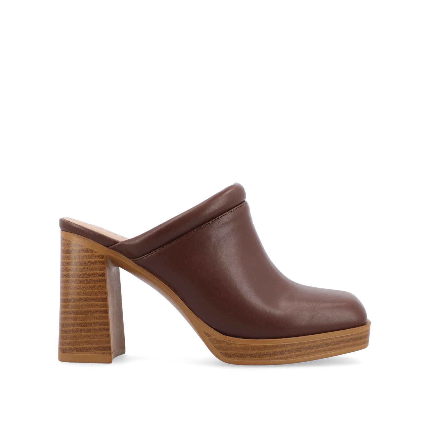IZARA BLOCK HEELED MULES IN VEGAN LEATHER - Brown