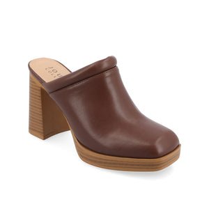 IZARA BLOCK HEELED MULES IN VEGAN LEATHER - Brown