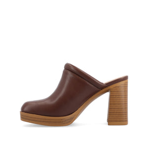 IZARA BLOCK HEELED MULES IN VEGAN LEATHER - Brown