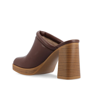 IZARA BLOCK HEELED MULES IN VEGAN LEATHER - Brown