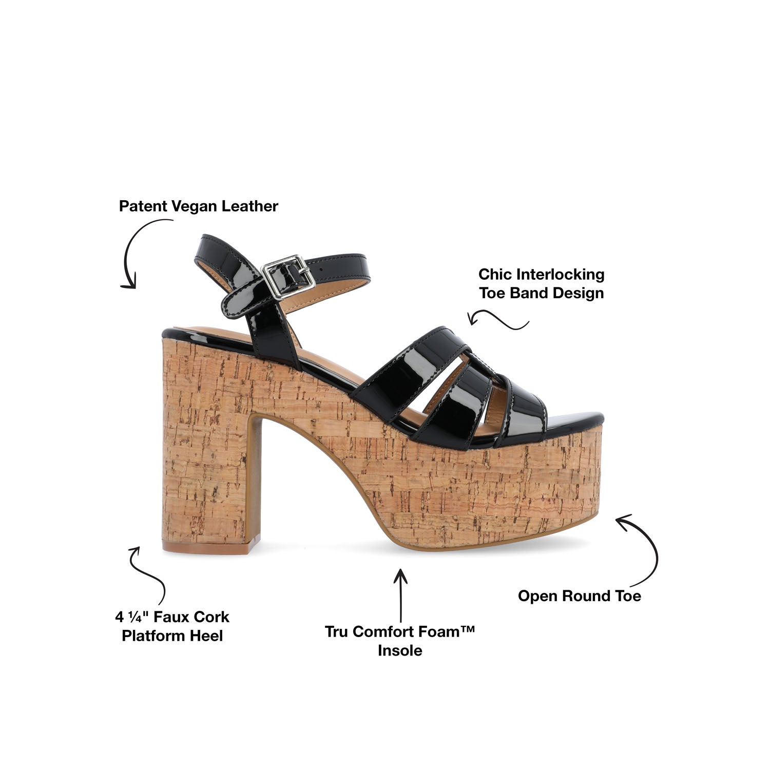 JANIA BLOCK HEELED SANDALS IN PATENT - Black