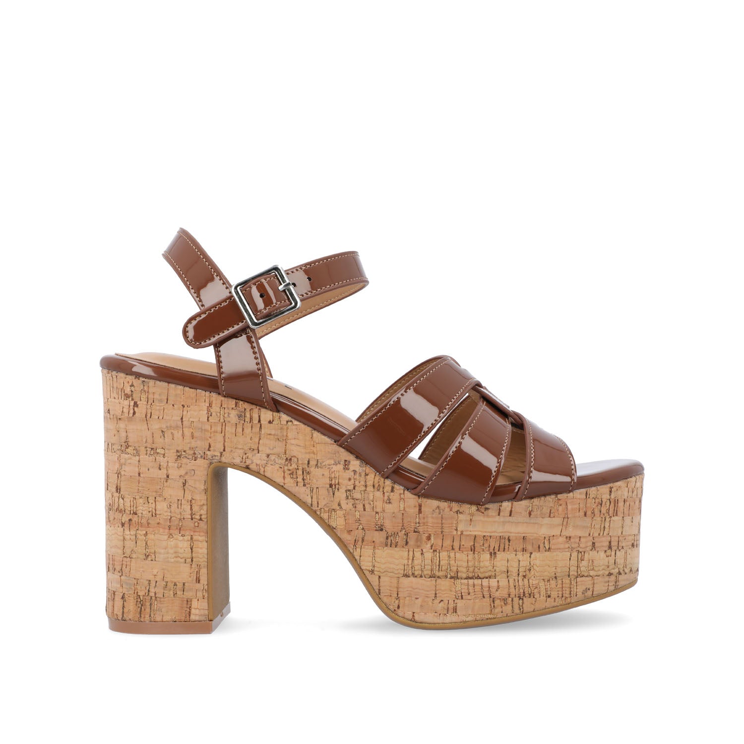 JANIA BLOCK HEELED SANDALS IN PATENT - Brown