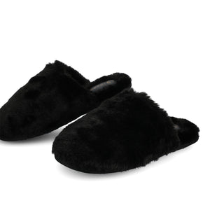 JAYDE SLIPPERS IN FAUX FUR - Black Faux Fur