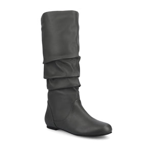 JAYNE KNEE HIGH BOOTS IN VEGAN LEATHER - Grey Faux Suede