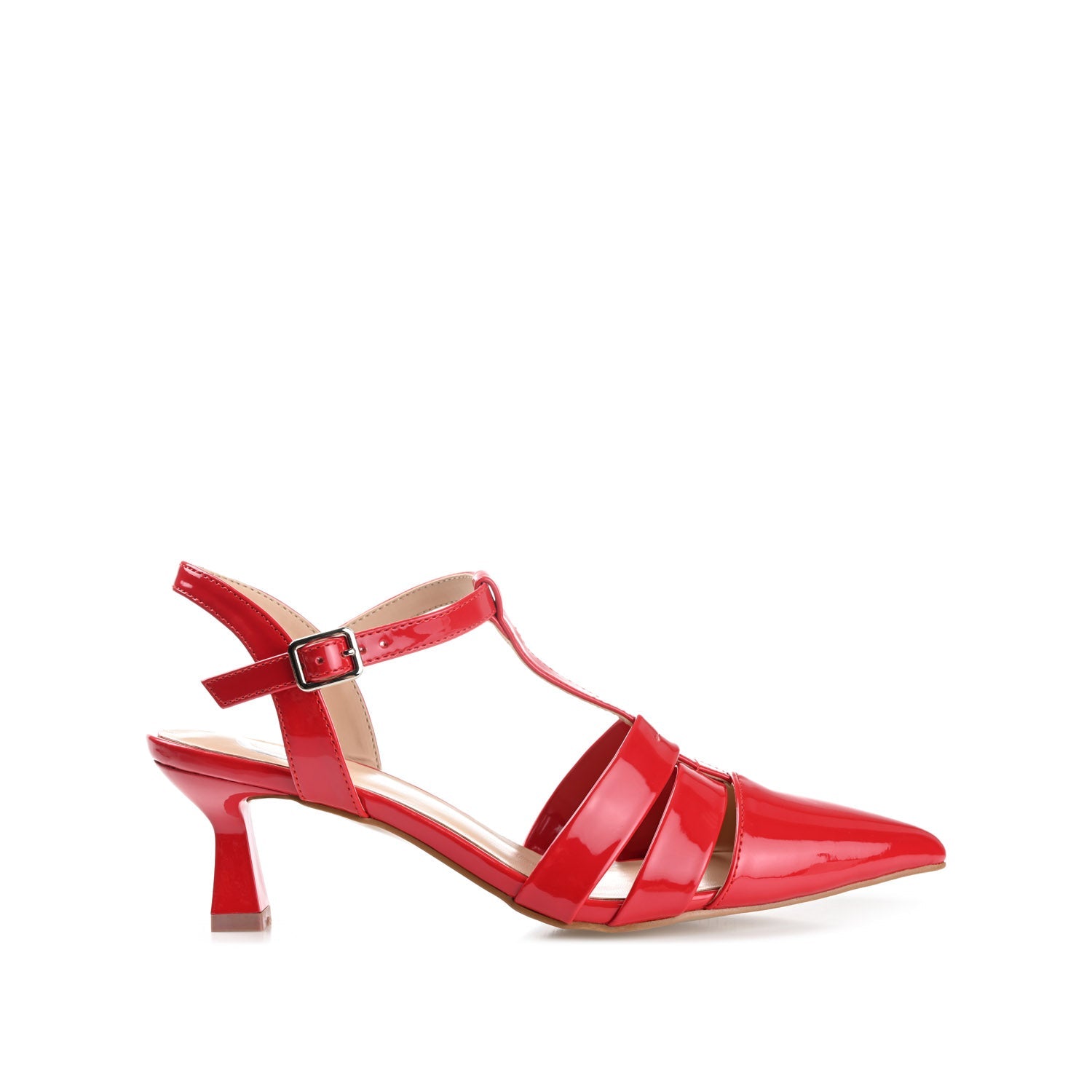 JAZLYNN T-STRAP KITTEN HEELS IN PATENT - Red