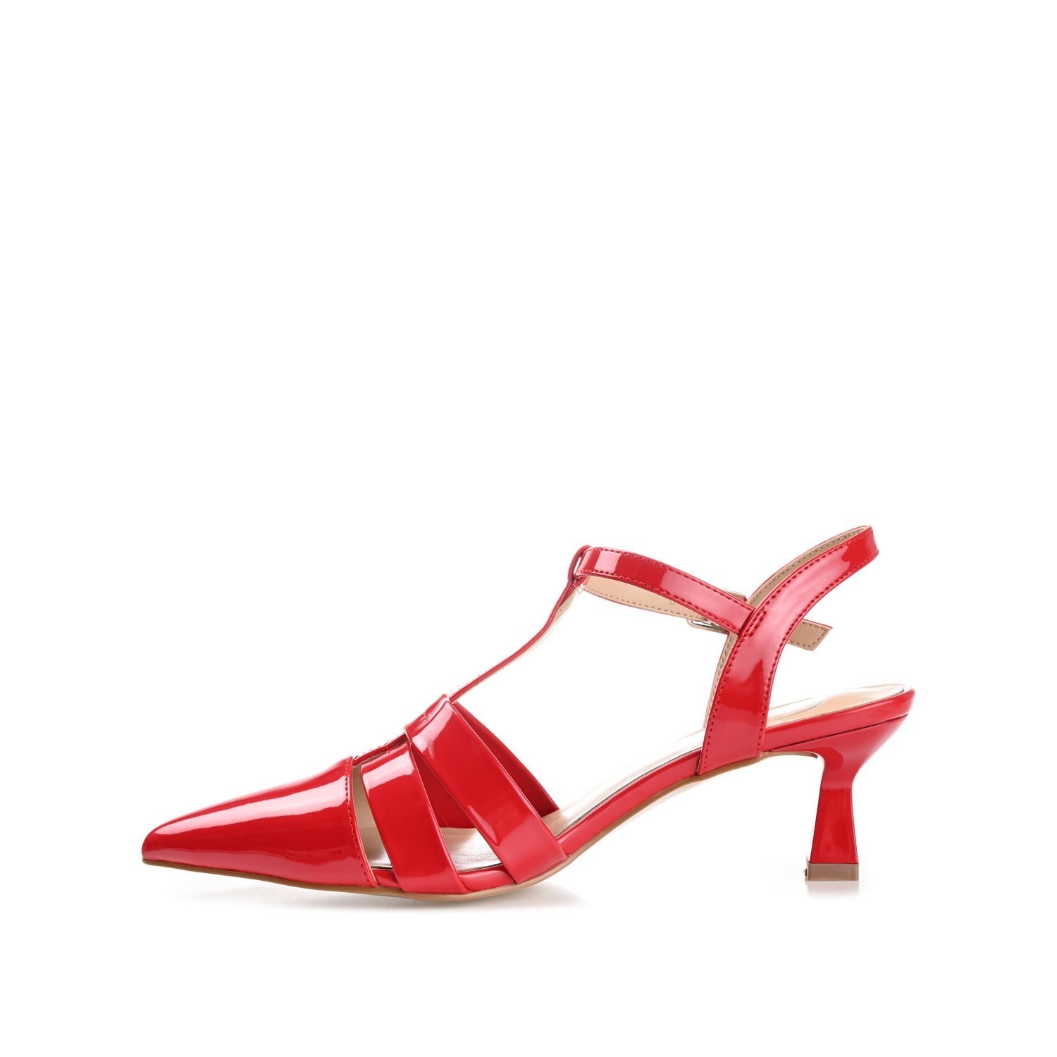 JAZLYNN T-STRAP KITTEN HEELS IN PATENT - Red
