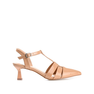 JAZLYNN T-STRAP KITTEN HEELS IN PATENT - Tan