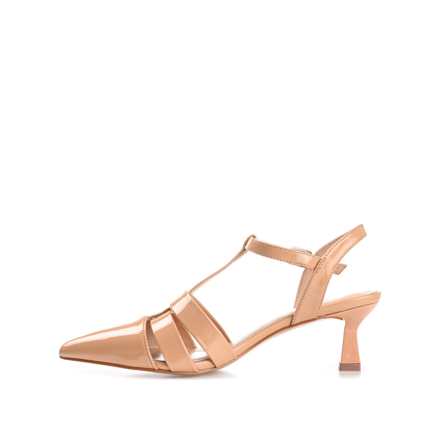 JAZLYNN T-STRAP KITTEN HEELS IN PATENT - Tan