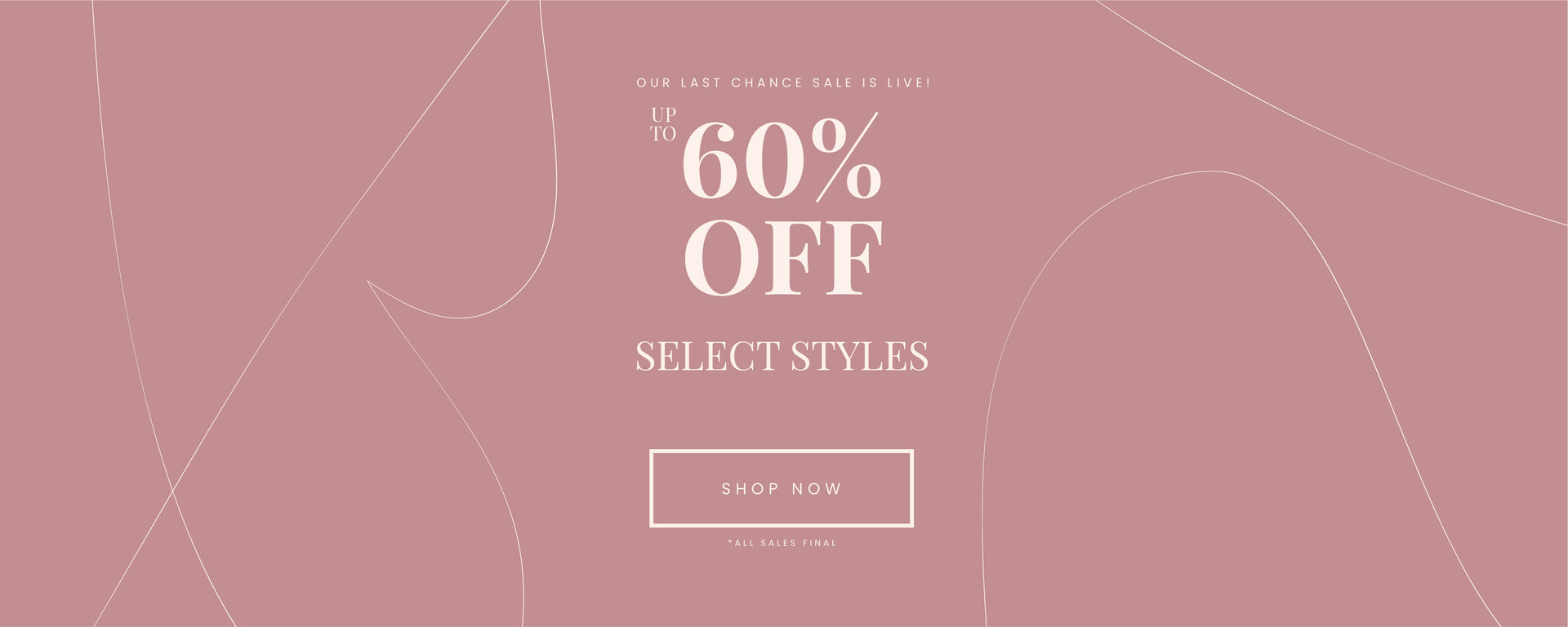 White bold "60% off clearance" test with "final sale" text disclaimer at bottom. Pink background with "shop now" call to action button.